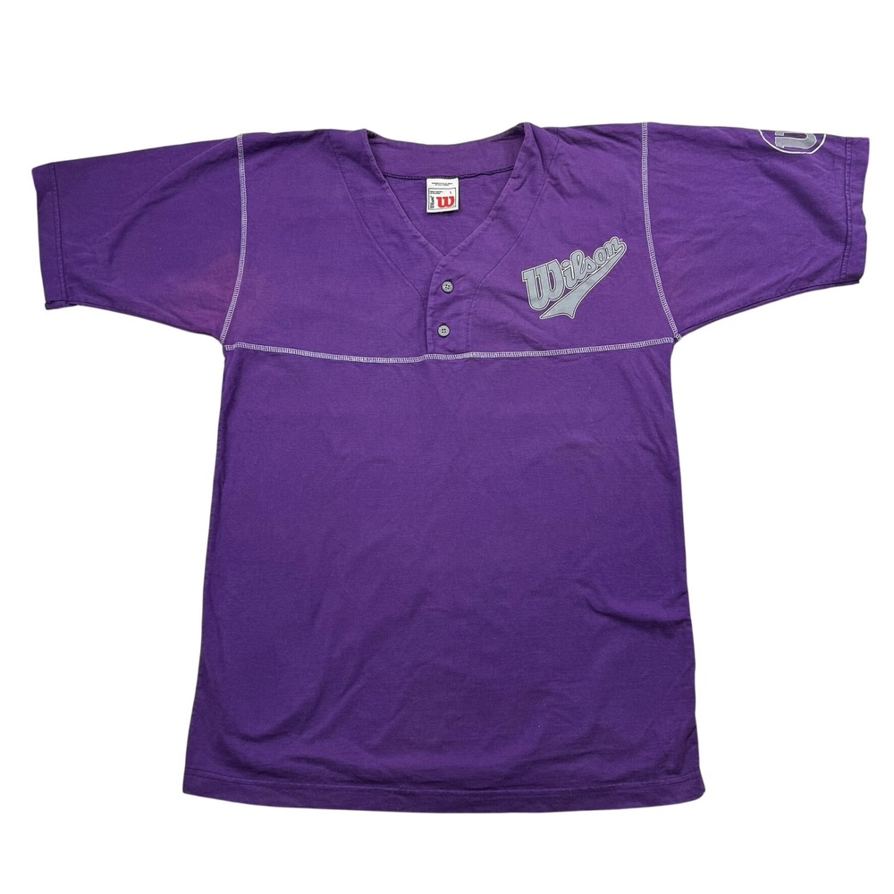 Vintage Wilson Mens Purple Henley Baseball Jersey Shirt Logo Large